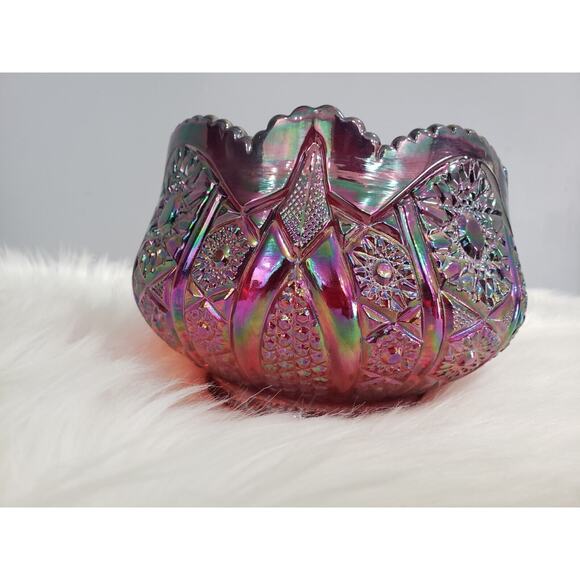 Indiana Glass Heirloom Sunset Ruby Red Carnival Iridescent Rose Bowl #2304 - Picture 1 of 8